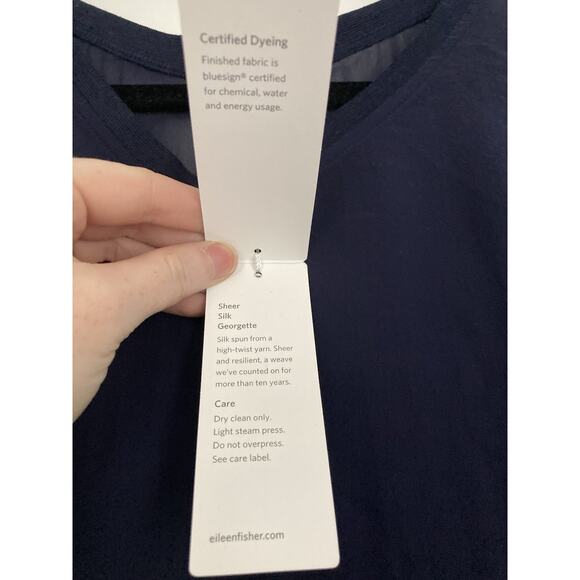 Eileen Fisher Sheer Silk Georgette V Neck Midnight Blue Elbow Slv Box Top Small - Picture 5 of 9